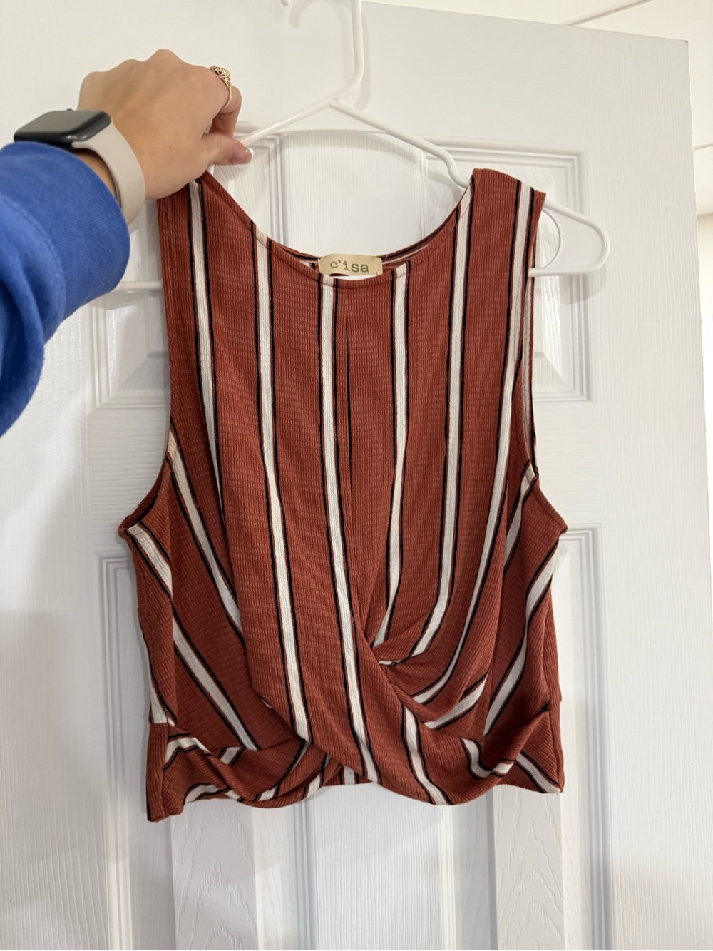 C/isa Rust Striped Twist-Front Crop Top